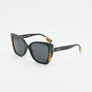 Burberry BE4393 405587 Sunglasses Black/Vintage Check Cat Eye Frame, Grey Lenses